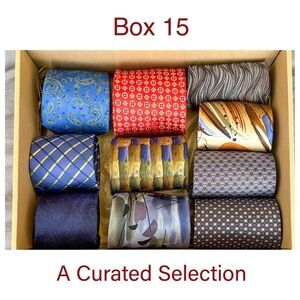 Box 15 Men's Assorted Silk Necktie Set - Blue, Red, Gold, Black & More